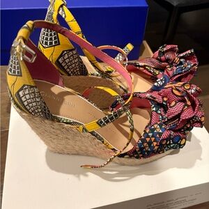Gianni Bini Yellow and Pink Patterned Wedge Sandals